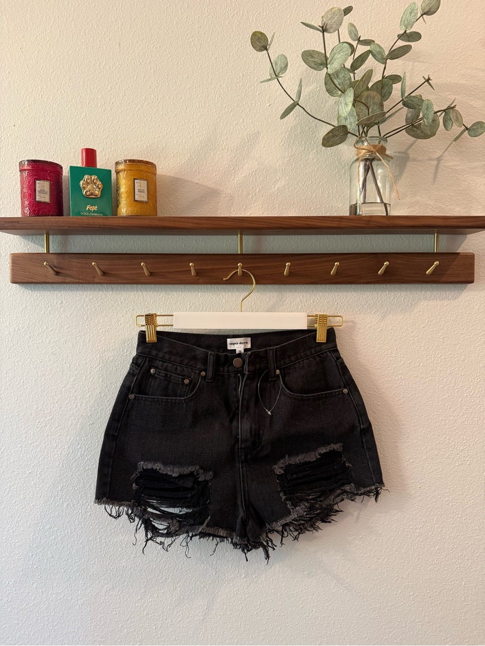 superdown Black High-Rise Distressed Denim Shorts